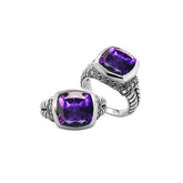 Sterling silver handcrafted Amethyst Quartz and Cubic Zirconia cushion-cut statement ring from Bali